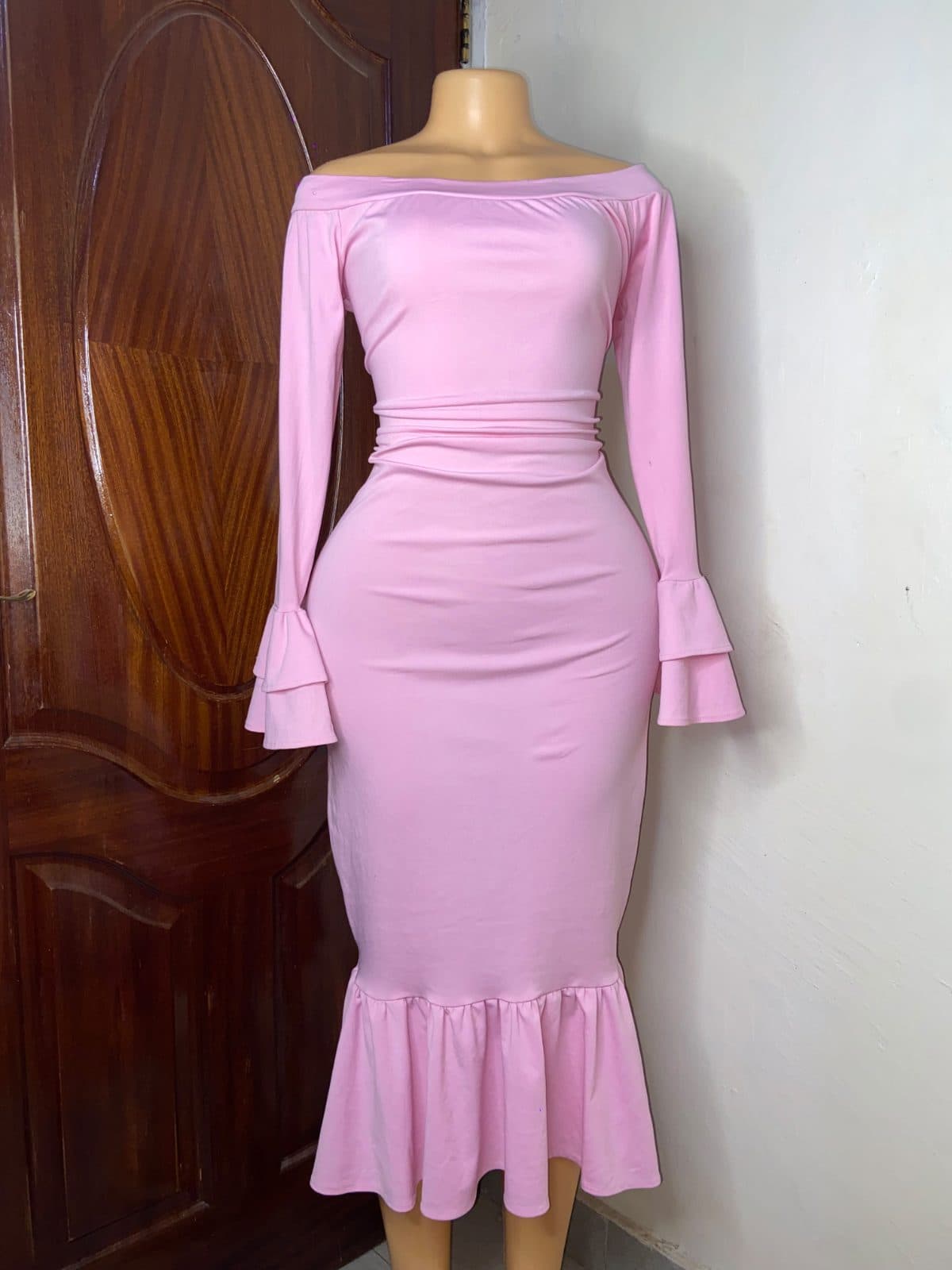 Blush pink mermaid midi dress