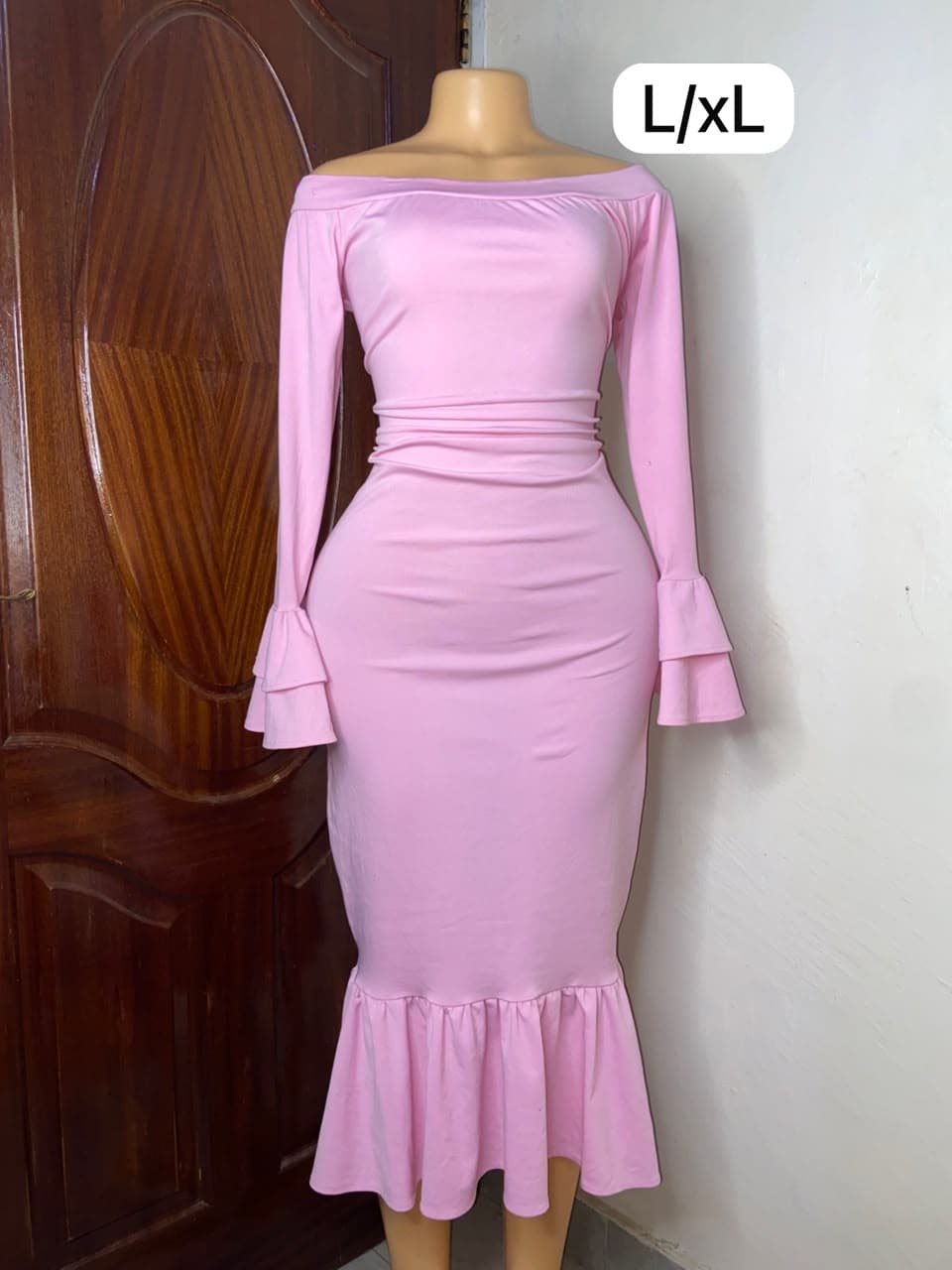 Blush pink mermaid midi dress
