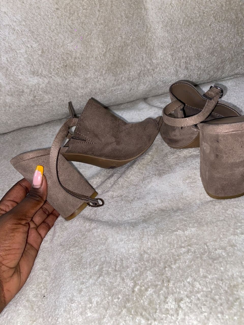 Taupe Suede Block Heels