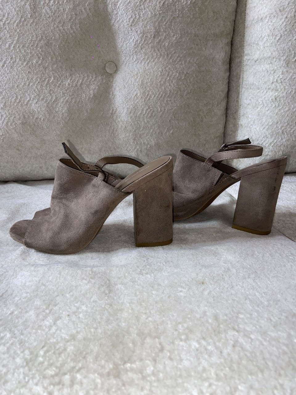 Taupe Suede Block Heels