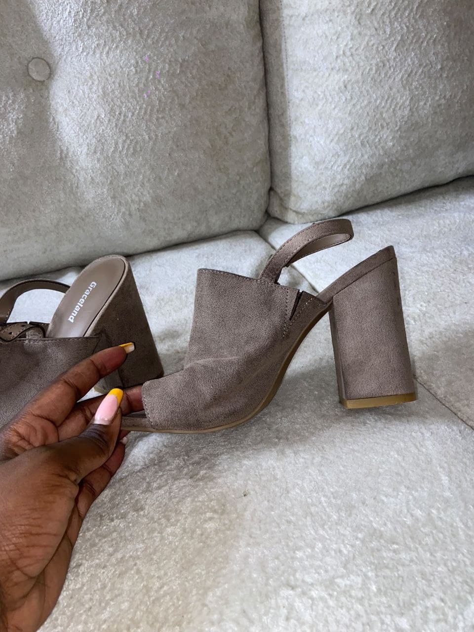 Taupe Suede Block Heels